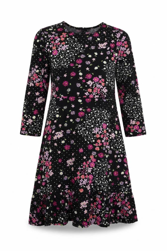 Friends Like These Womens Black Floral Viscose A-Line Size 12 Round Neck Pullover