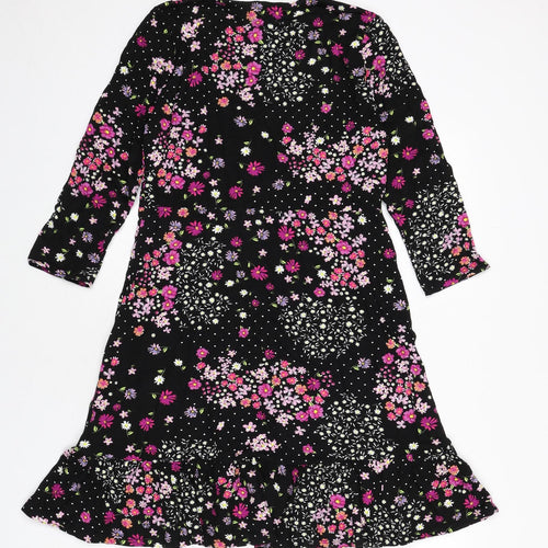 Friends Like These Womens Black Floral Viscose A-Line Size 12 Round Neck Pullover
