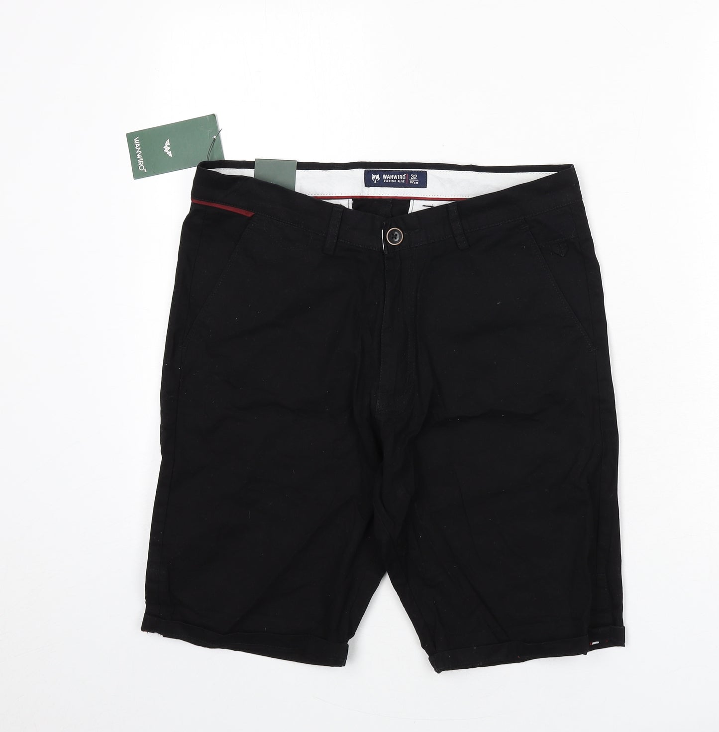 WANWIRO Mens Black Polyester Bermuda Shorts Size 32 in L9 in Regular Zip