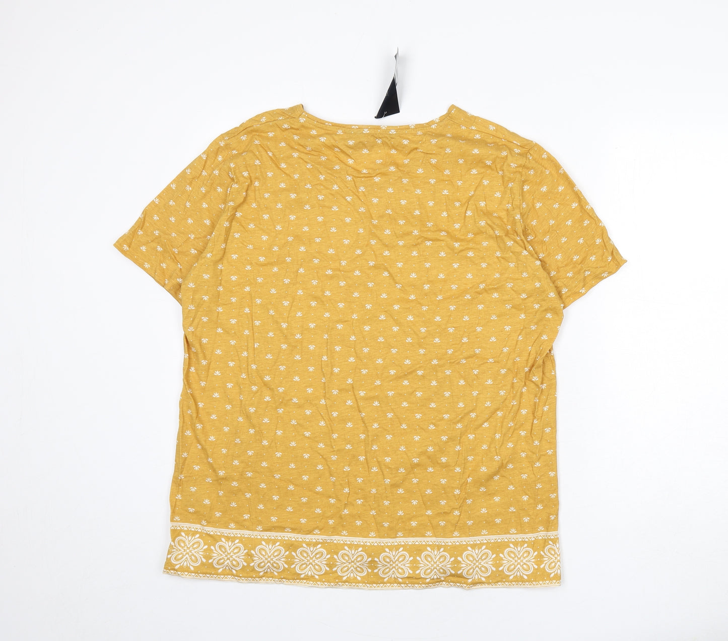 EWM Womens Yellow Geometric Cotton Basic T-Shirt Size 22 Round Neck - Size 22-24