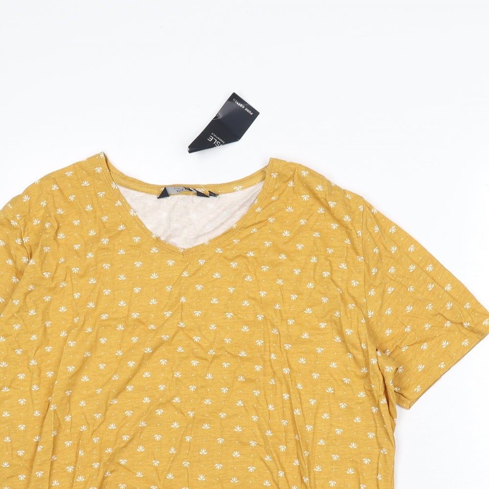 EWM Womens Yellow Geometric Cotton Basic T-Shirt Size 22 Round Neck - Size 22-24