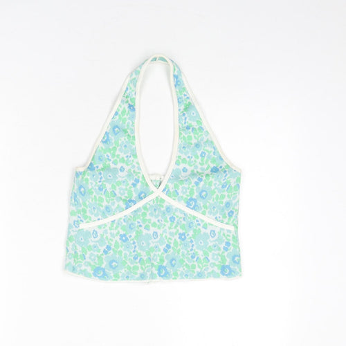 Zara Womens Multicoloured Floral Cotton Cropped T-Shirt Size S Halter