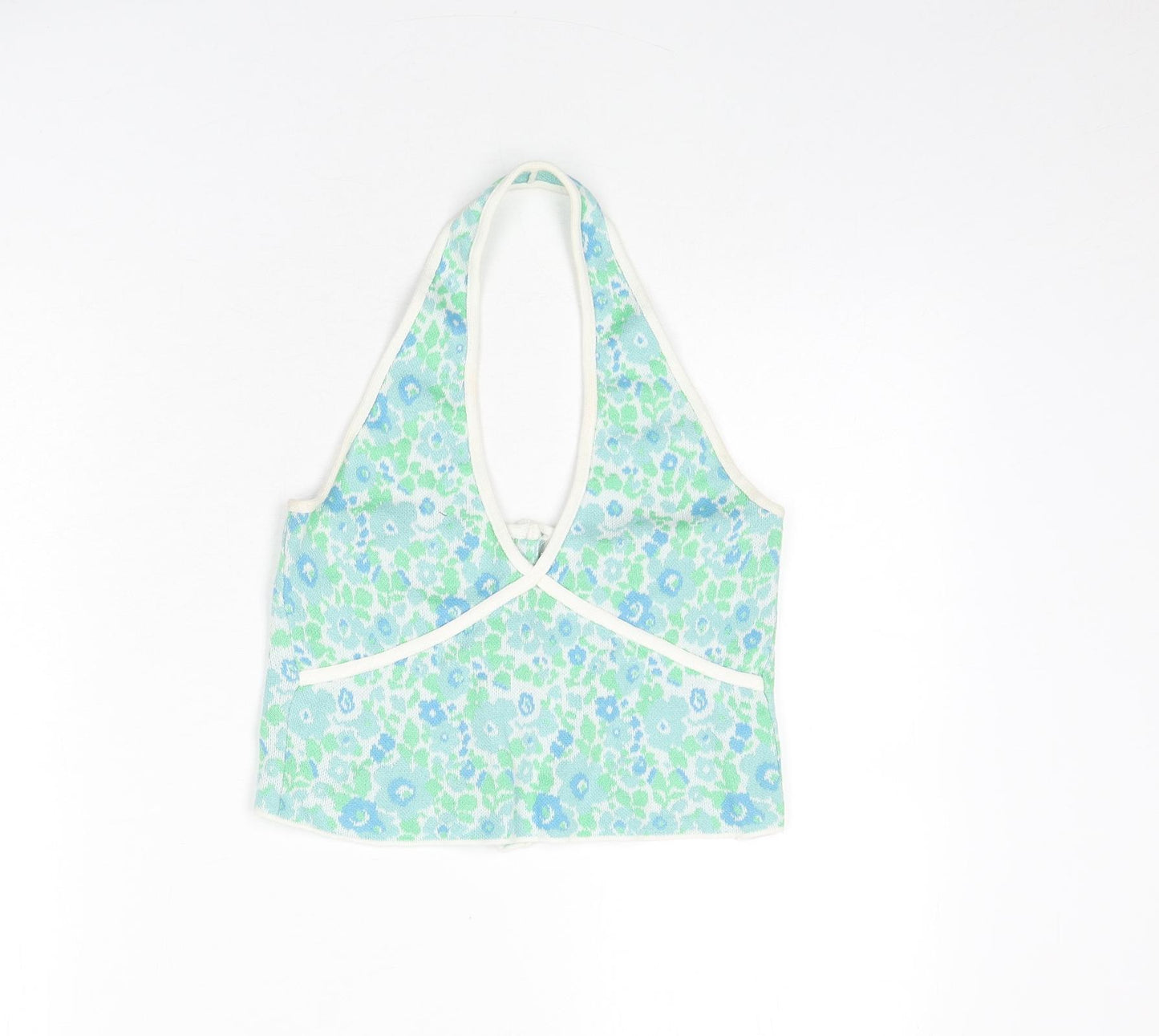 Zara Womens Multicoloured Floral Cotton Cropped T-Shirt Size S Halter