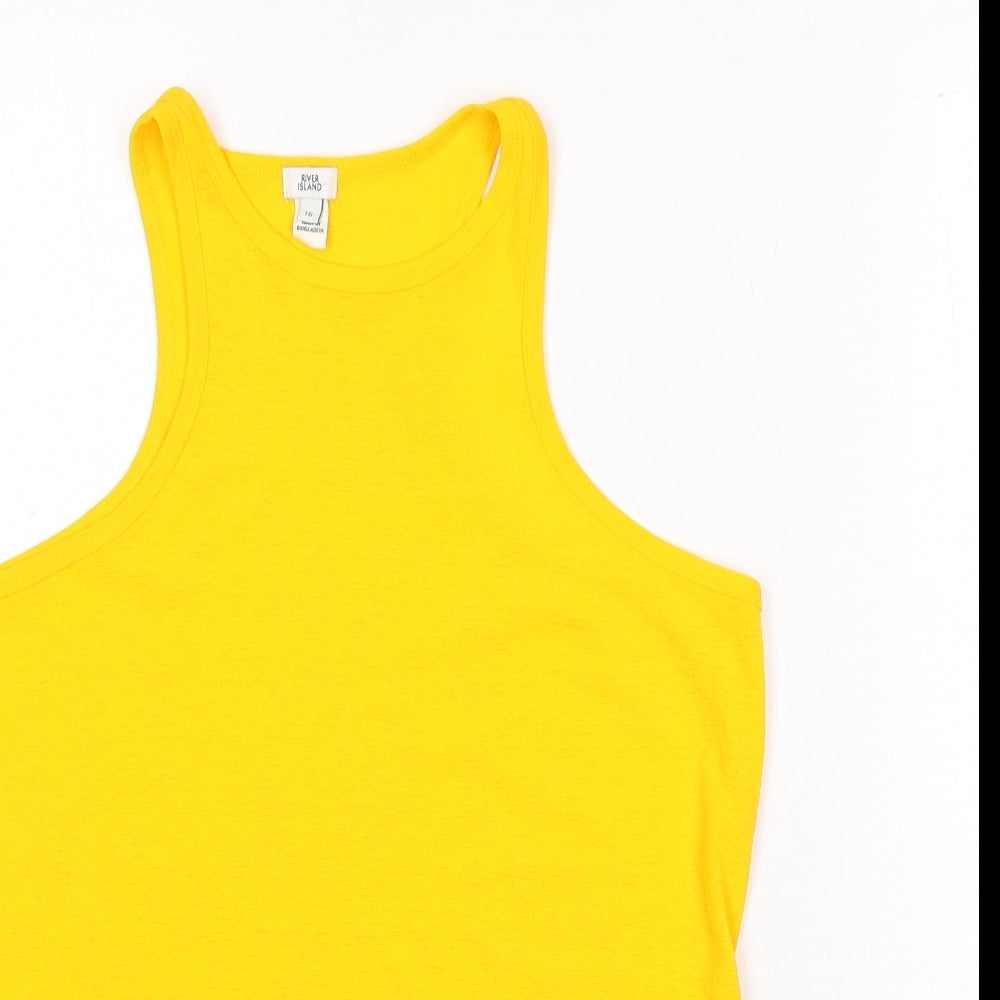River Island Womens Orange Polyester Basic Tank Size 16 Round Neck