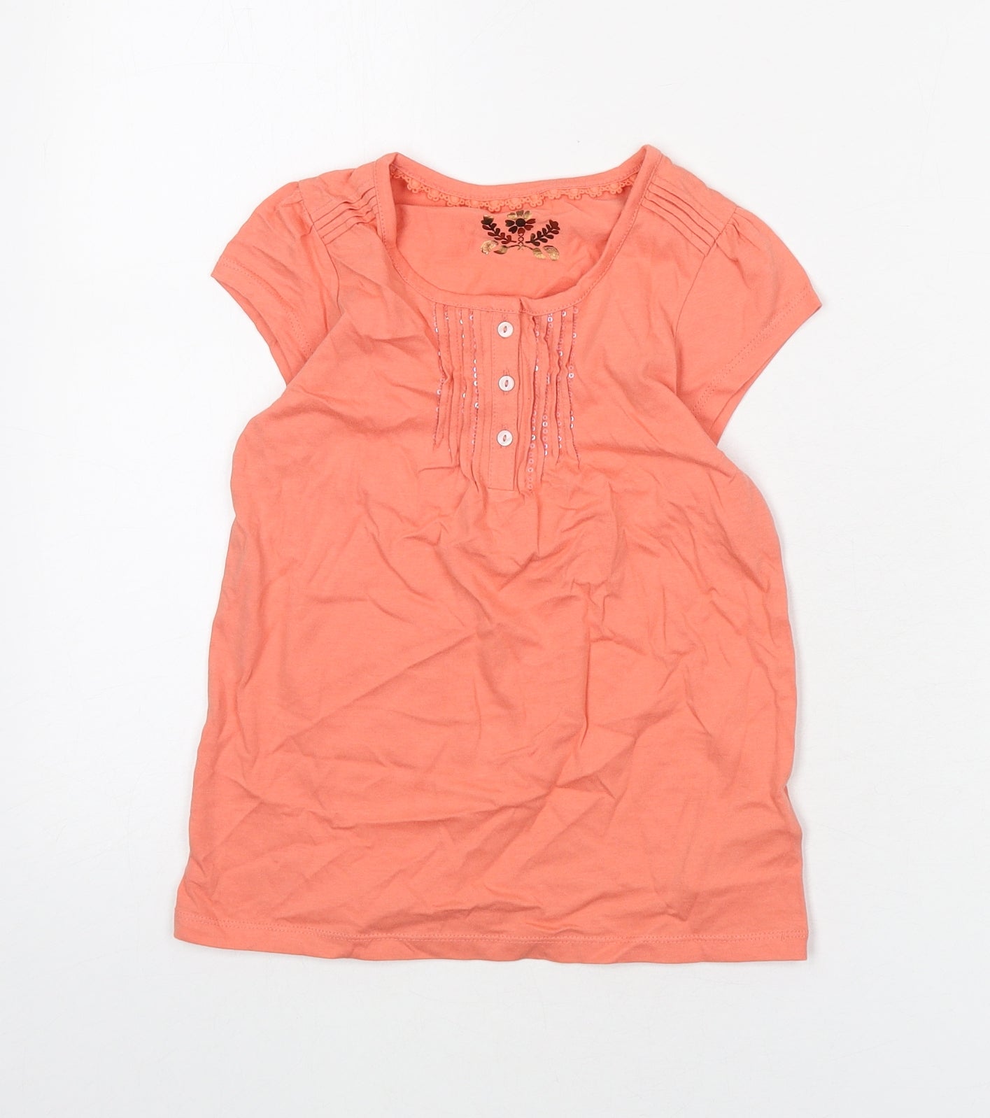 Indigo Girls Pink 100% Cotton Basic T-Shirt Size 7-8 Years Round Neck Button