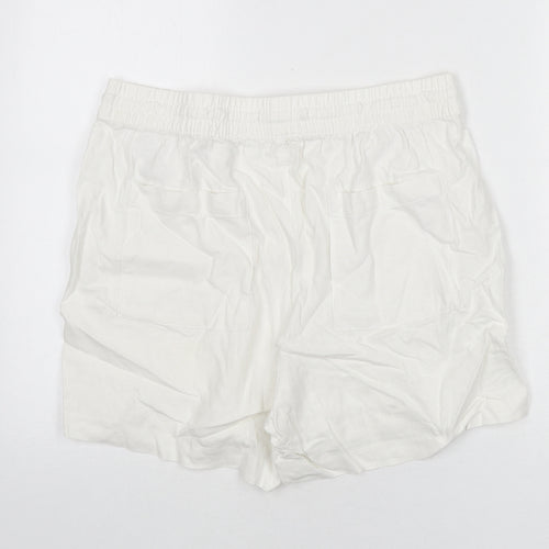 Marks and Spencer Womens White Linen Basic Shorts Size 14 L3 in Regular Drawstring