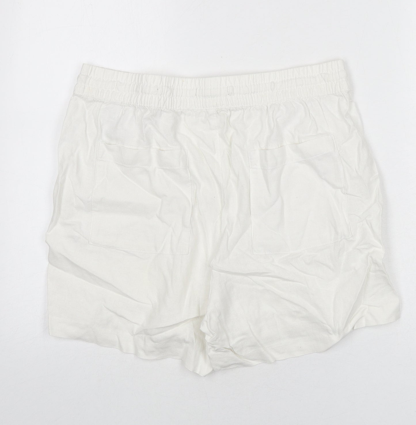 Marks and Spencer Womens White Linen Basic Shorts Size 14 L3 in Regular Drawstring