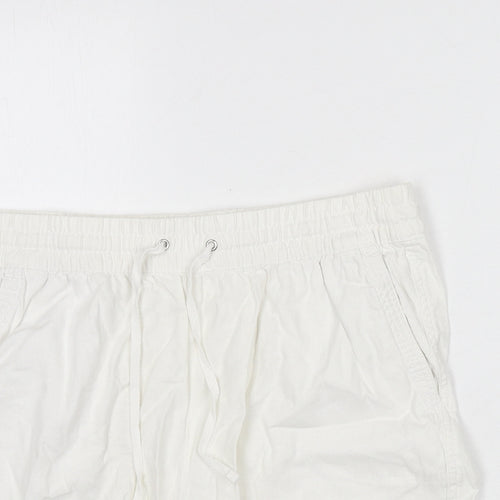 Marks and Spencer Womens White Linen Basic Shorts Size 14 L3 in Regular Drawstring