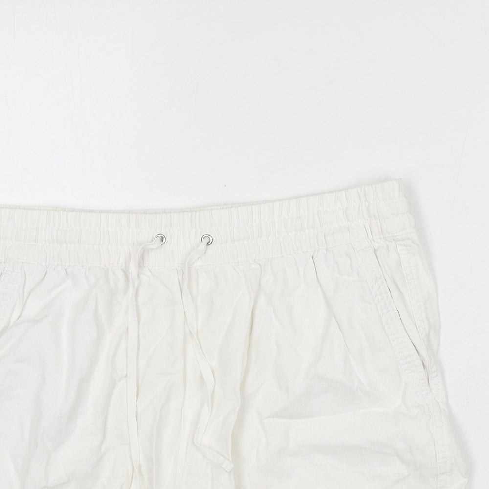 Marks and Spencer Womens White Linen Basic Shorts Size 14 L3 in Regular Drawstring