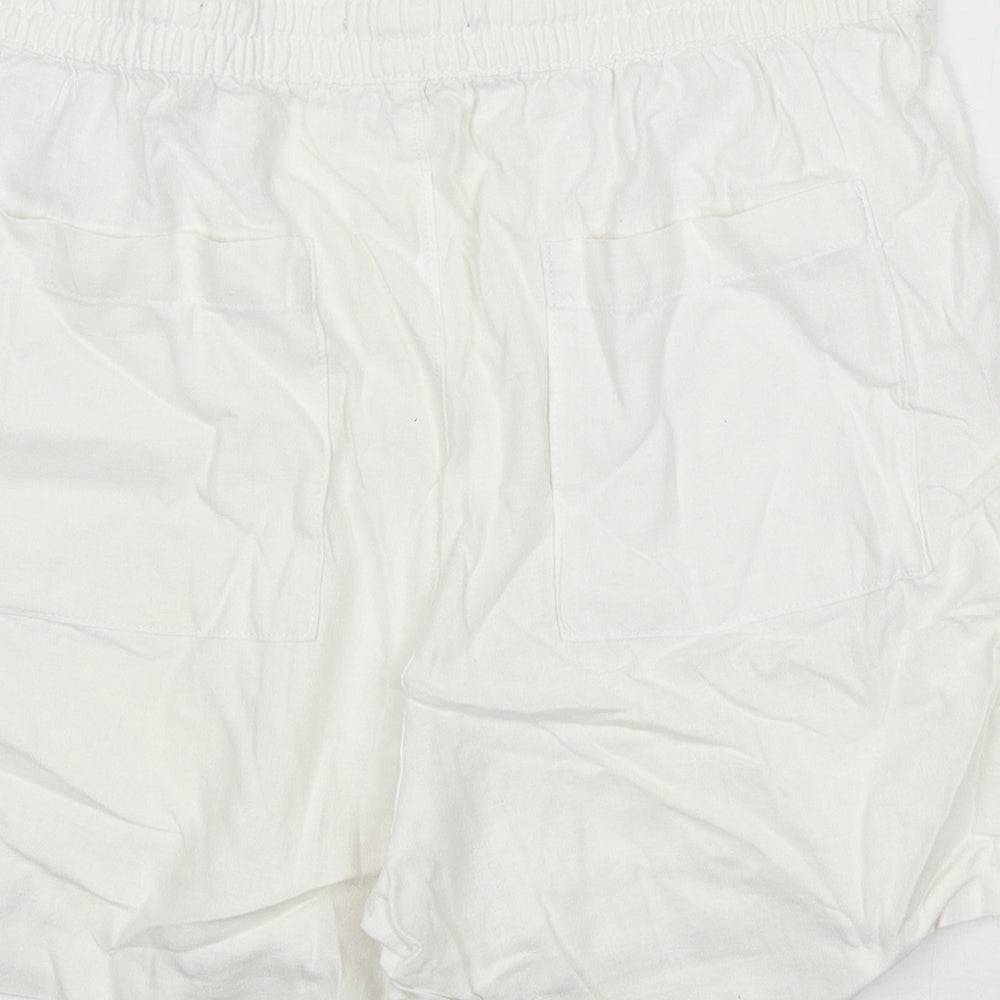 Marks and Spencer Womens White Linen Basic Shorts Size 14 L3 in Regular Drawstring
