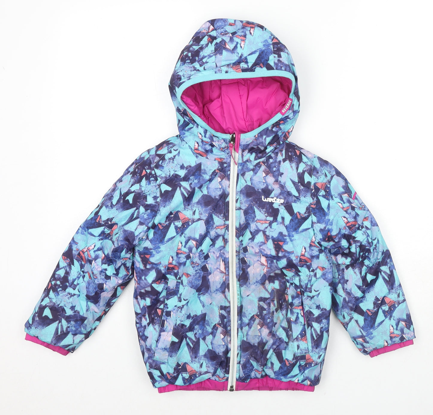 DECATHLON Girls Multicoloured Geometric Puffer Jacket Jacket Size 5 Years Zip - Reversible