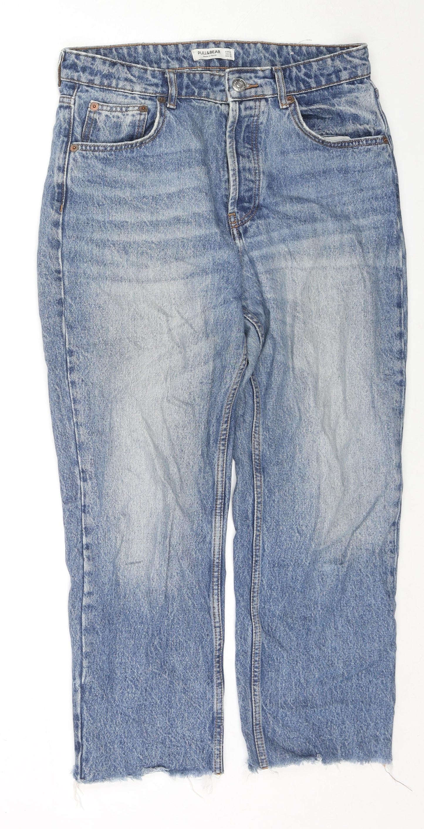 Pull&Bear Womens Blue Cotton Straight Jeans Size 14 L25 in Regular Zip
