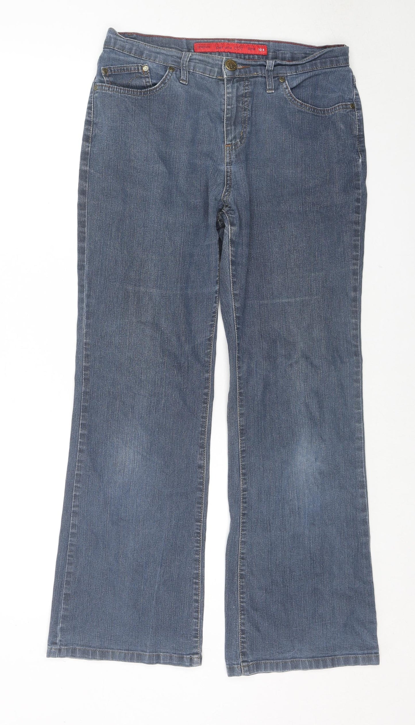 Per Una Womens Blue Cotton Wide-Leg Jeans Size 10 L28 in Regular Zip