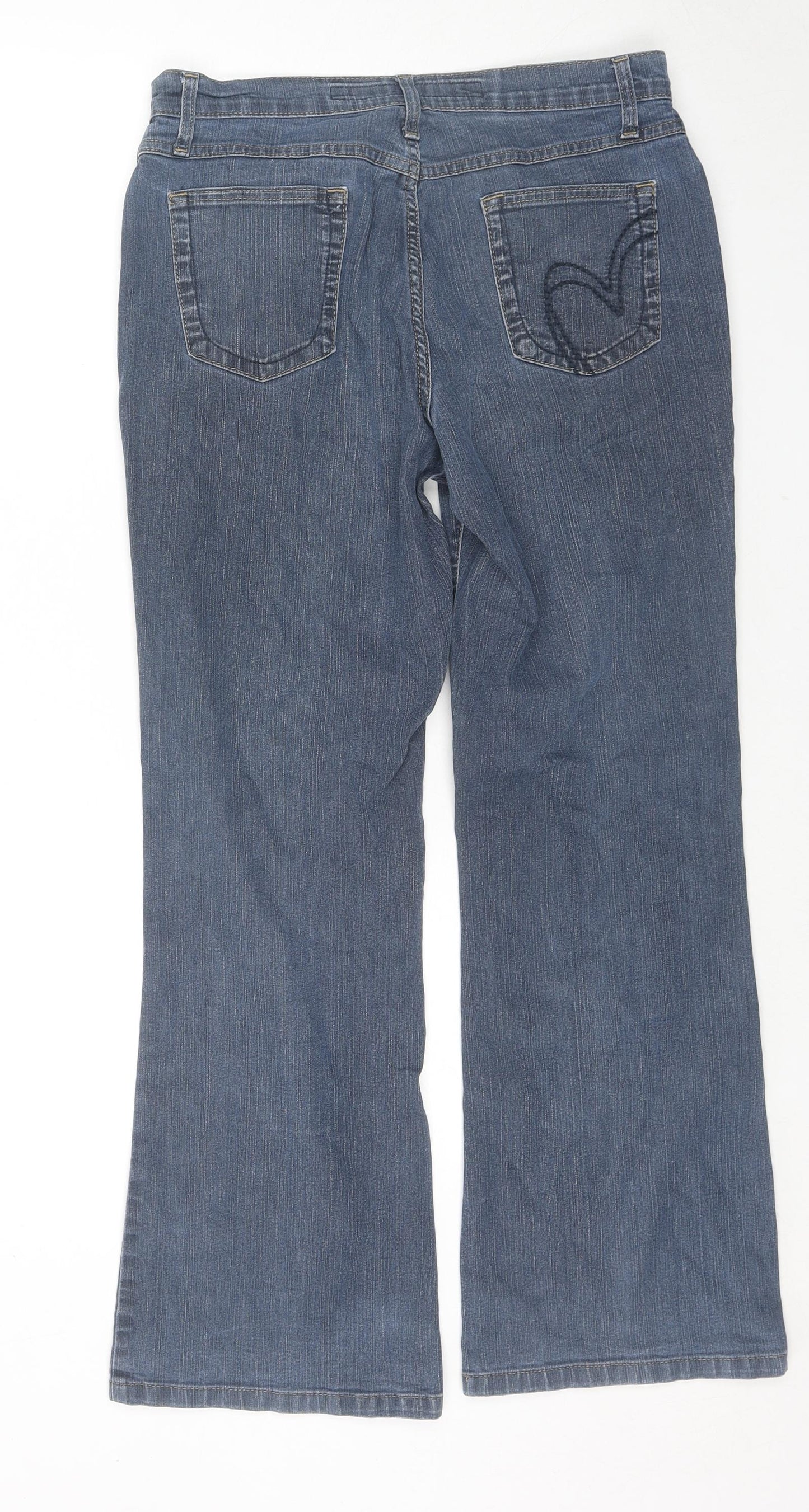 Per Una Womens Blue Cotton Wide-Leg Jeans Size 10 L28 in Regular Zip
