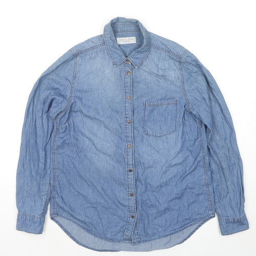 New Look Womens Blue Cotton Basic Button-Up Size 10 Collared