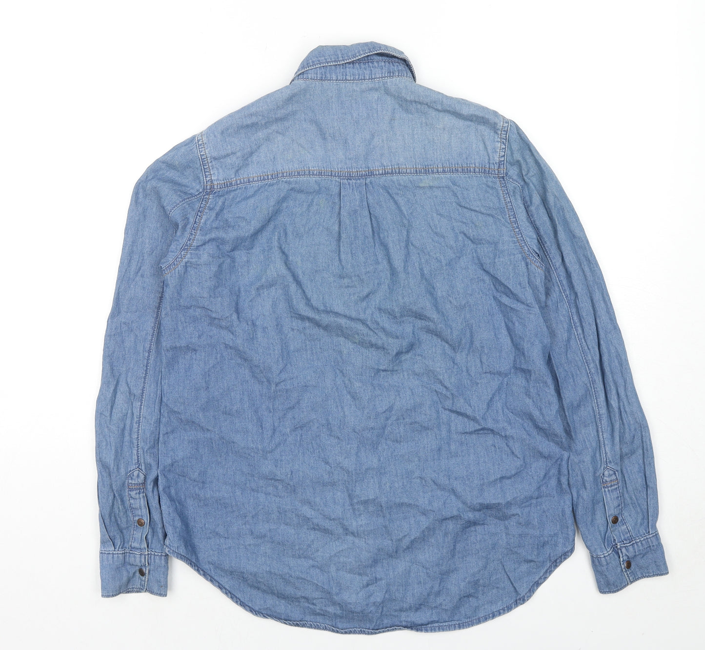 New Look Womens Blue Cotton Basic Button-Up Size 10 Collared