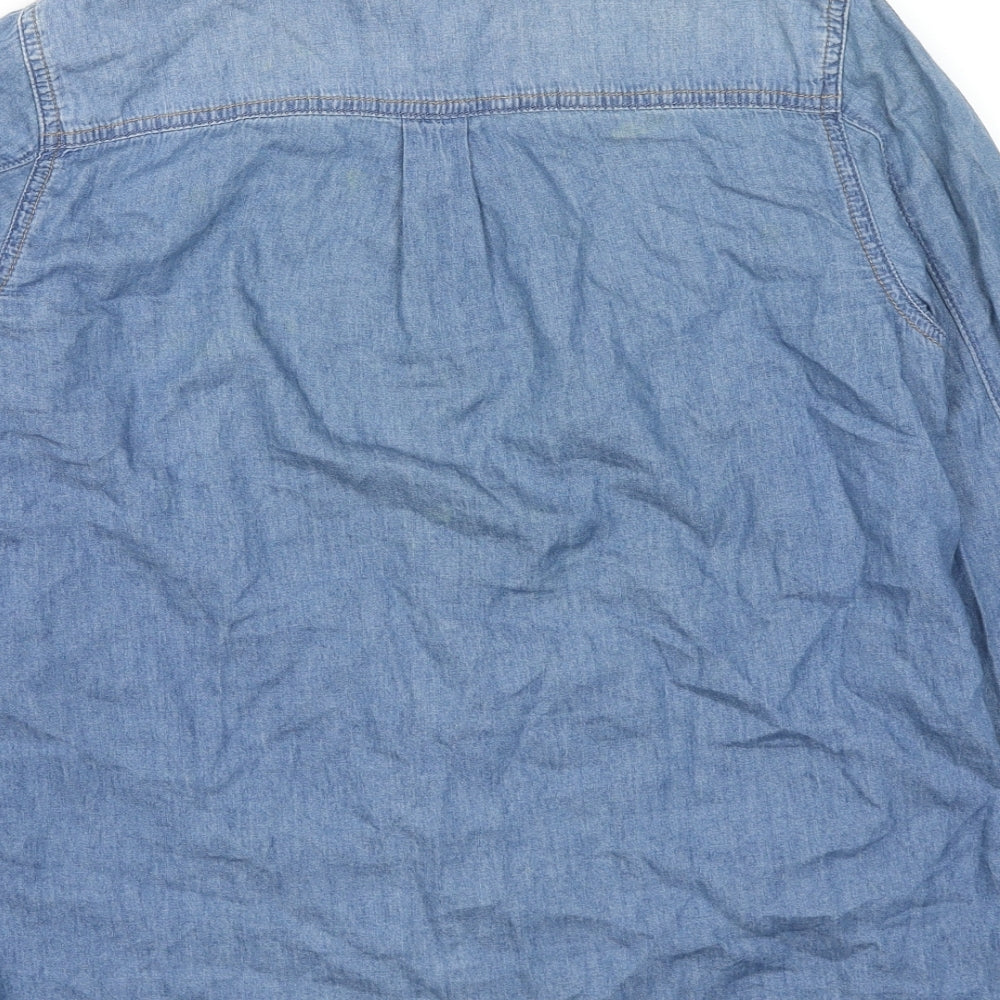 New Look Womens Blue Cotton Basic Button-Up Size 10 Collared