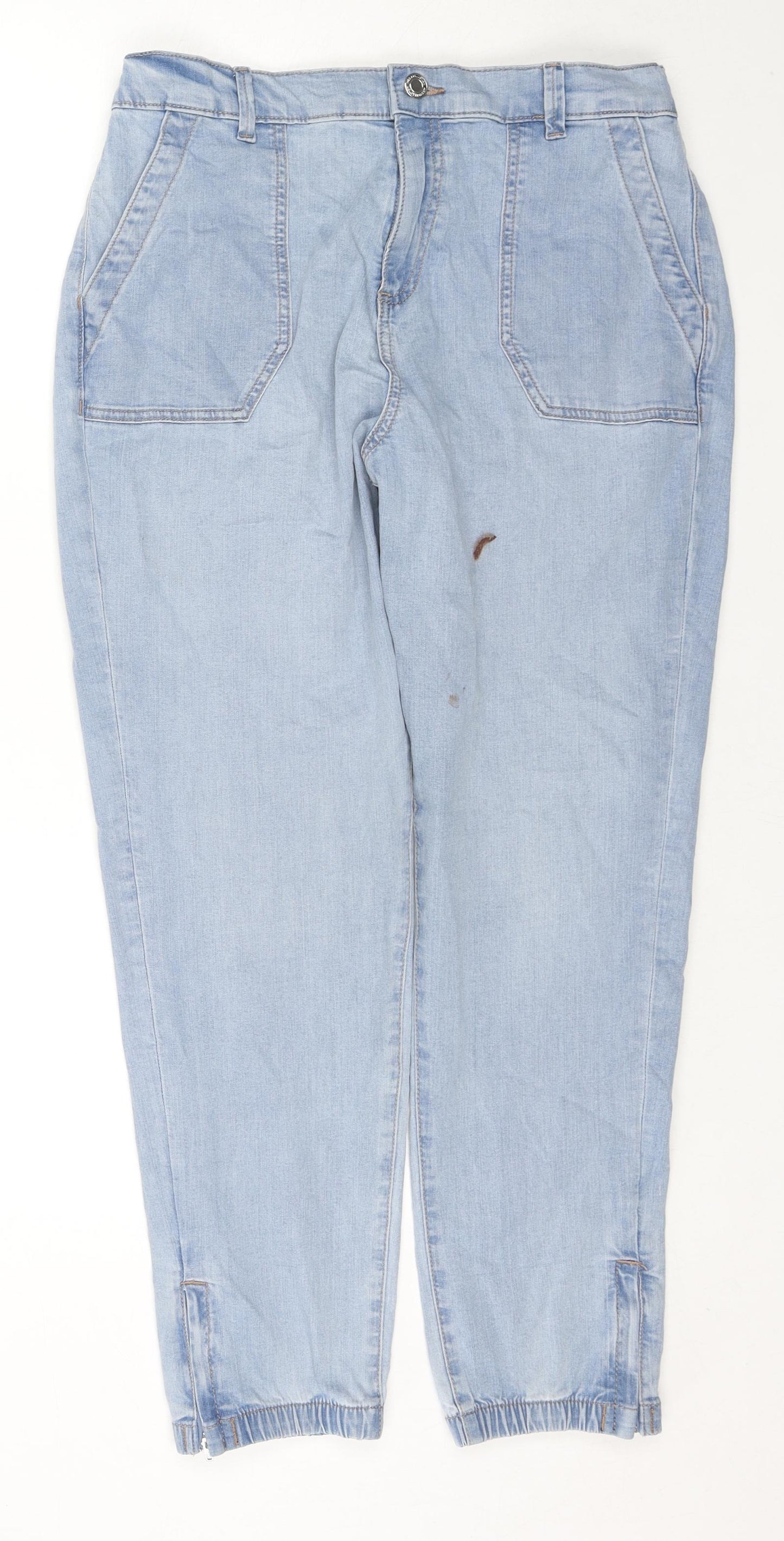 Marks and Spencer Womens Blue Cotton Tapered Jeans Size 14 L27 in Regular Zip