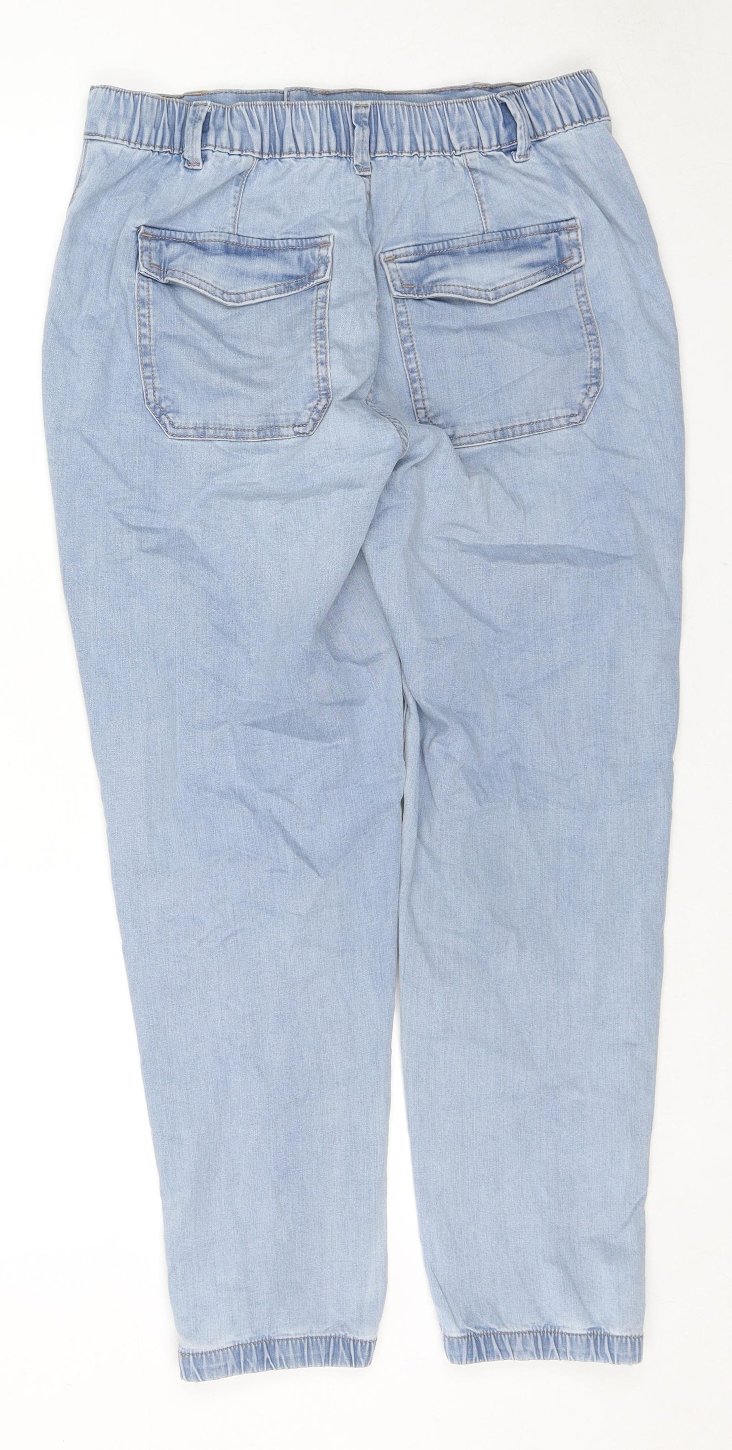 Marks and Spencer Womens Blue Cotton Tapered Jeans Size 14 L27 in Regular Zip