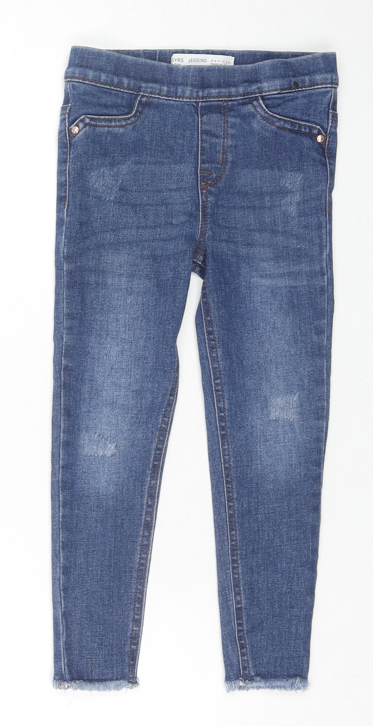 Denim & Co. Girls Blue Cotton Jegging Jeans Size 4-5 Years Regular Pullover