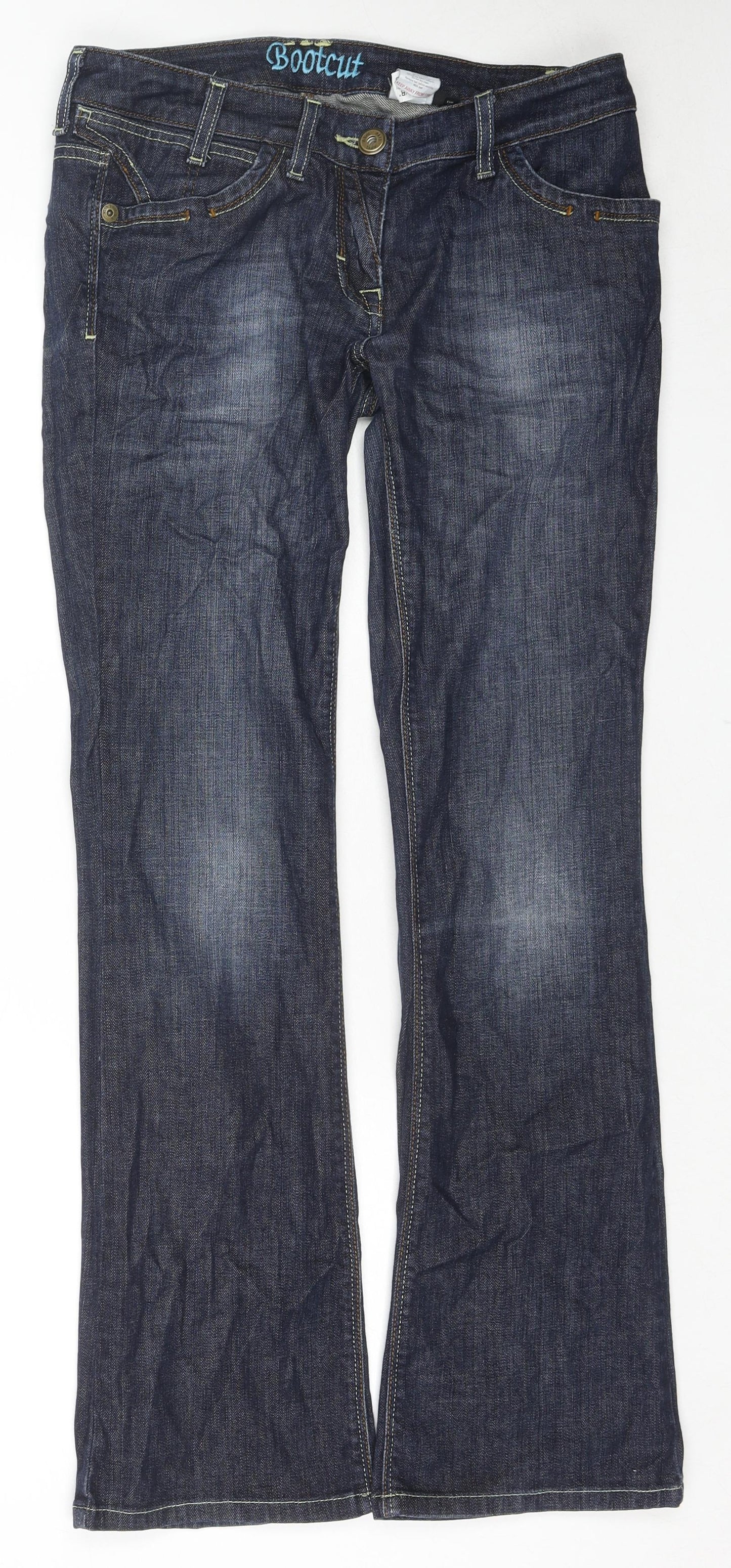 NEXT Womens Blue Cotton Bootcut Jeans Size 10 L31 in Regular Zip