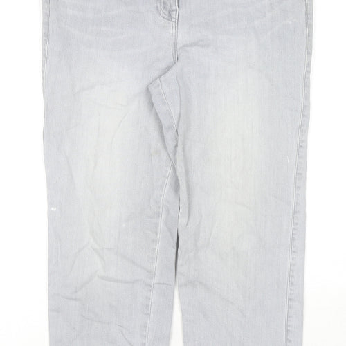 NEXT Womens Grey Cotton Straight Jeans Size 14 L24 in Regular Zip