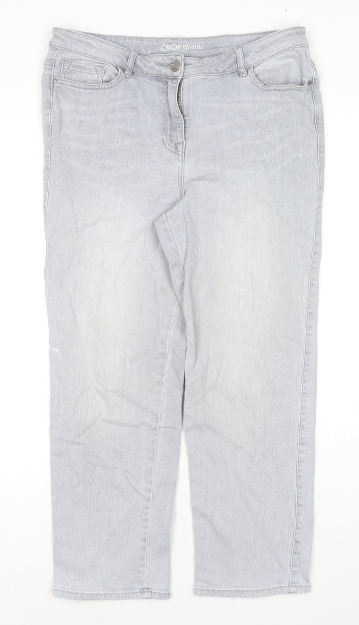 NEXT Womens Grey Cotton Straight Jeans Size 14 L24 in Regular Zip