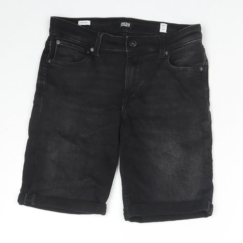 JACK & JONES Boys Black Cotton Bermuda Shorts Size 14 Years L8 in Regular Zip