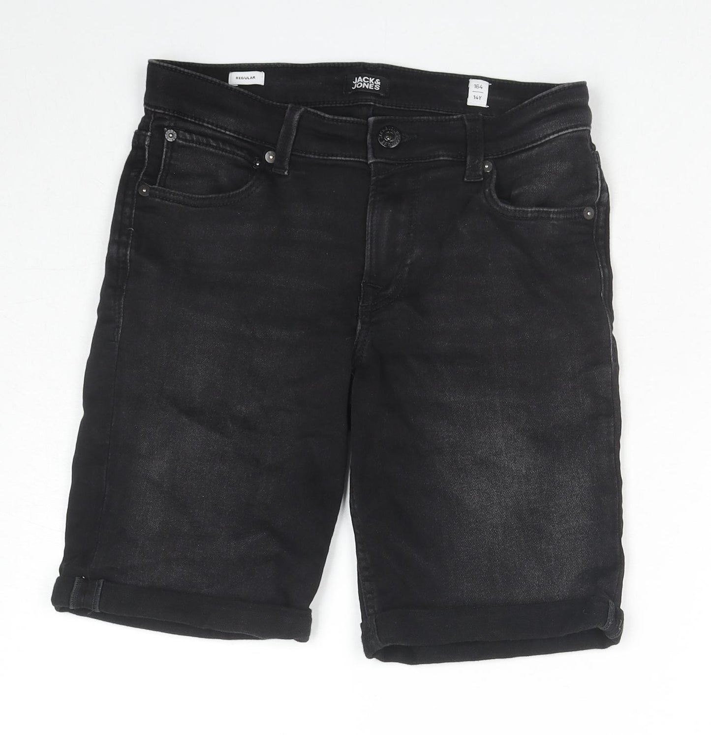 JACK & JONES Boys Black Cotton Bermuda Shorts Size 14 Years L8 in Regular Zip