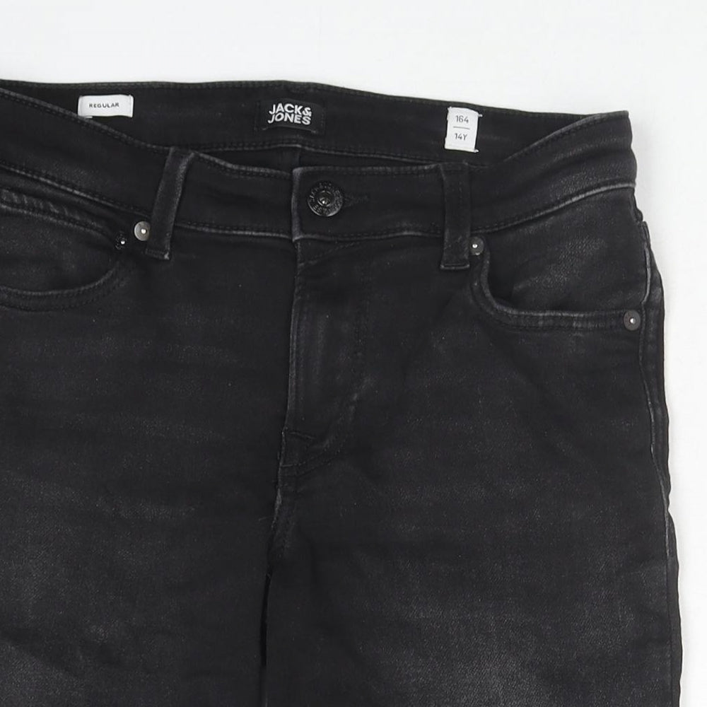 JACK & JONES Boys Black Cotton Bermuda Shorts Size 14 Years L8 in Regular Zip