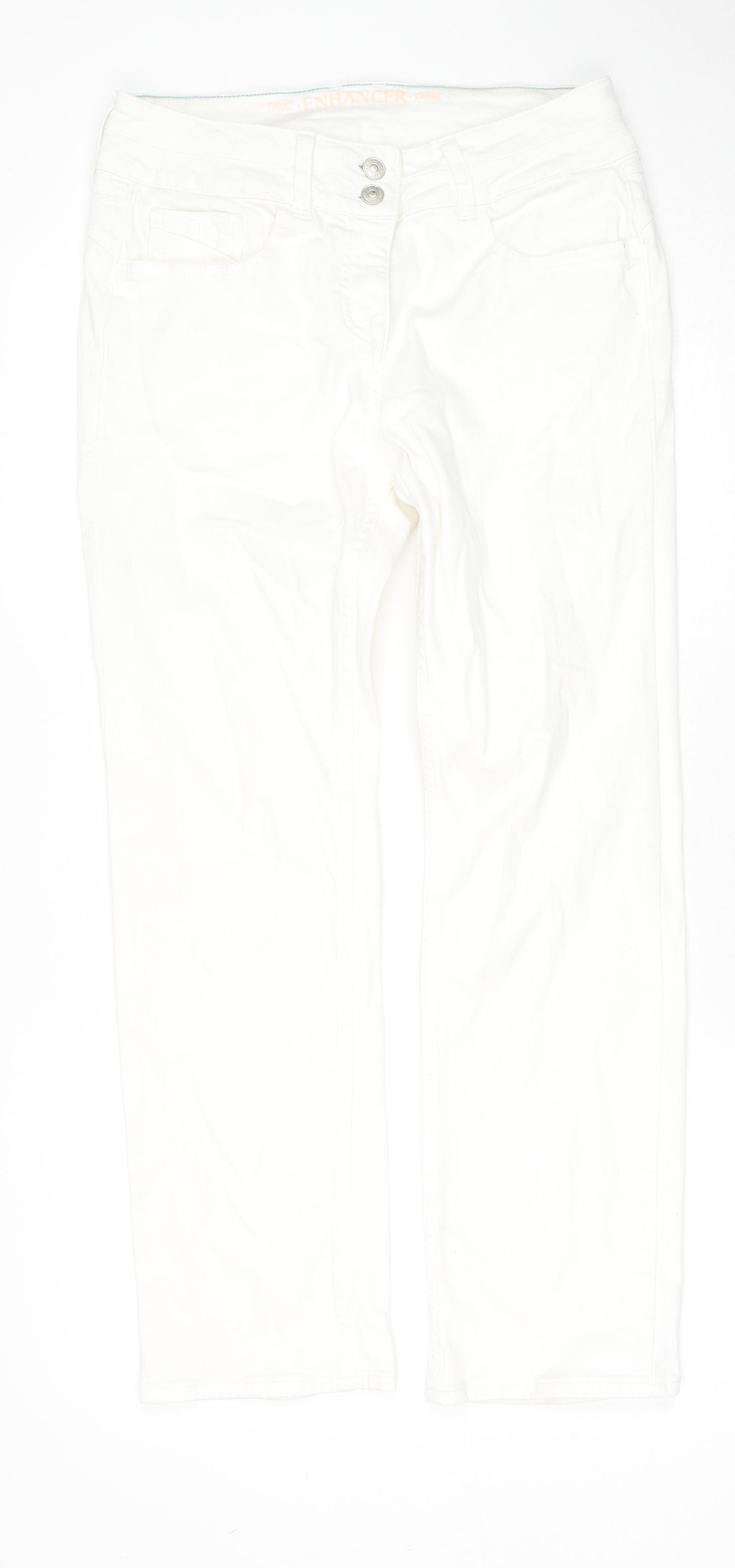 NEXT Womens White Cotton Straight Jeans Size 12 L27 in Regular Zip