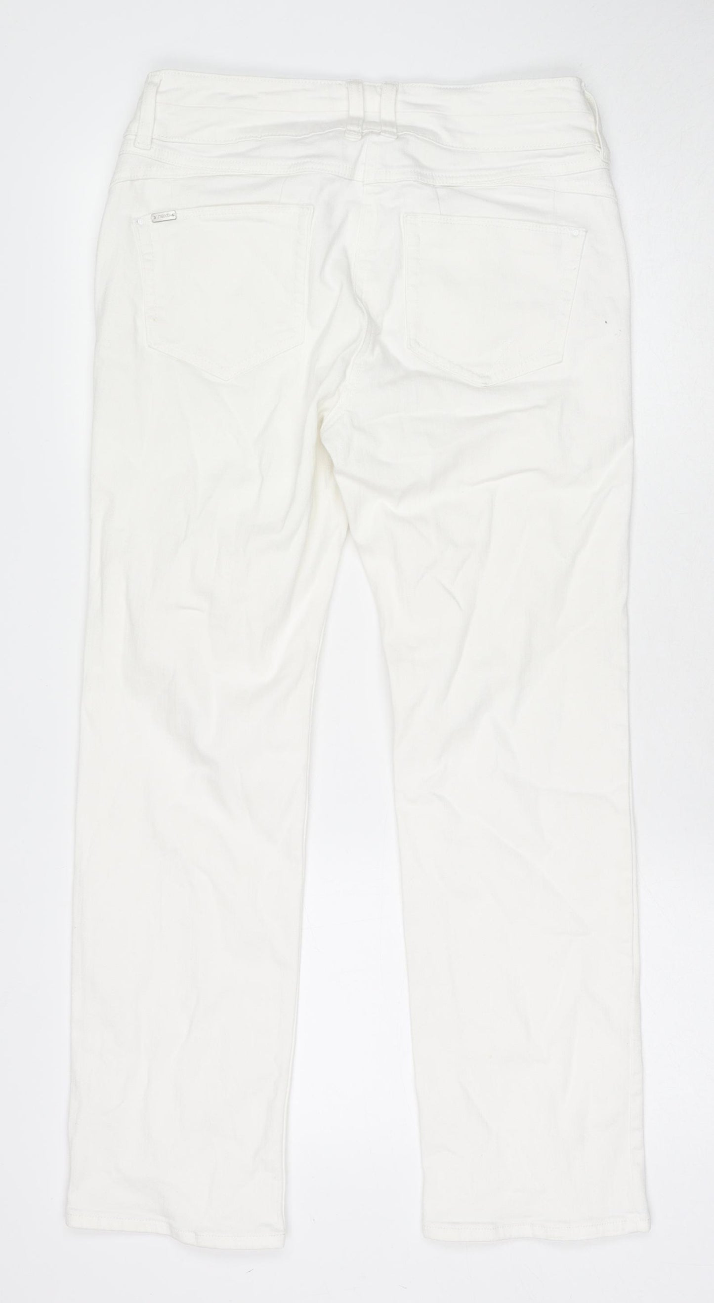 NEXT Womens White Cotton Straight Jeans Size 12 L27 in Regular Zip