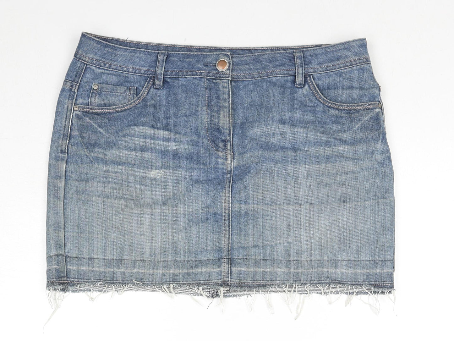 George Womens Blue Cotton Mini Skirt Size 14 Zip
