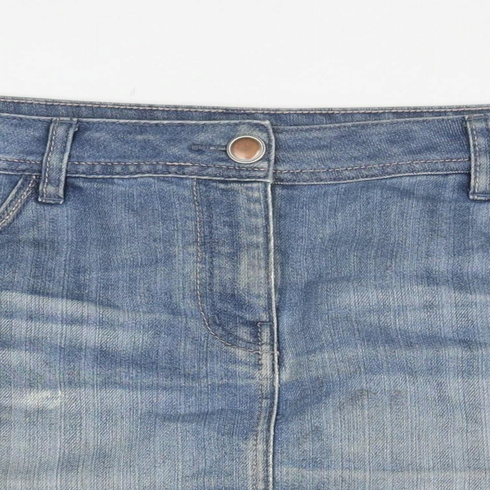 George Womens Blue Cotton Mini Skirt Size 14 Zip