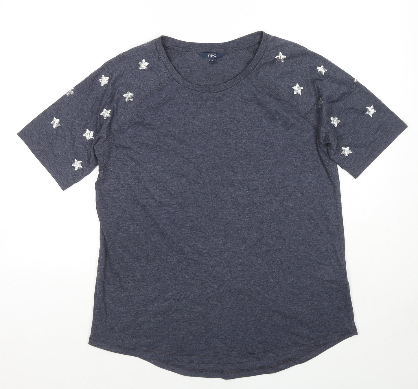 NEXT Womens Blue Cotton Basic T-Shirt Size 16 Round Neck - Sequin Detail Stars