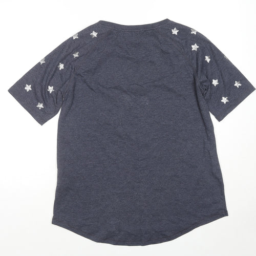 NEXT Womens Blue Cotton Basic T-Shirt Size 16 Round Neck - Sequin Detail Stars