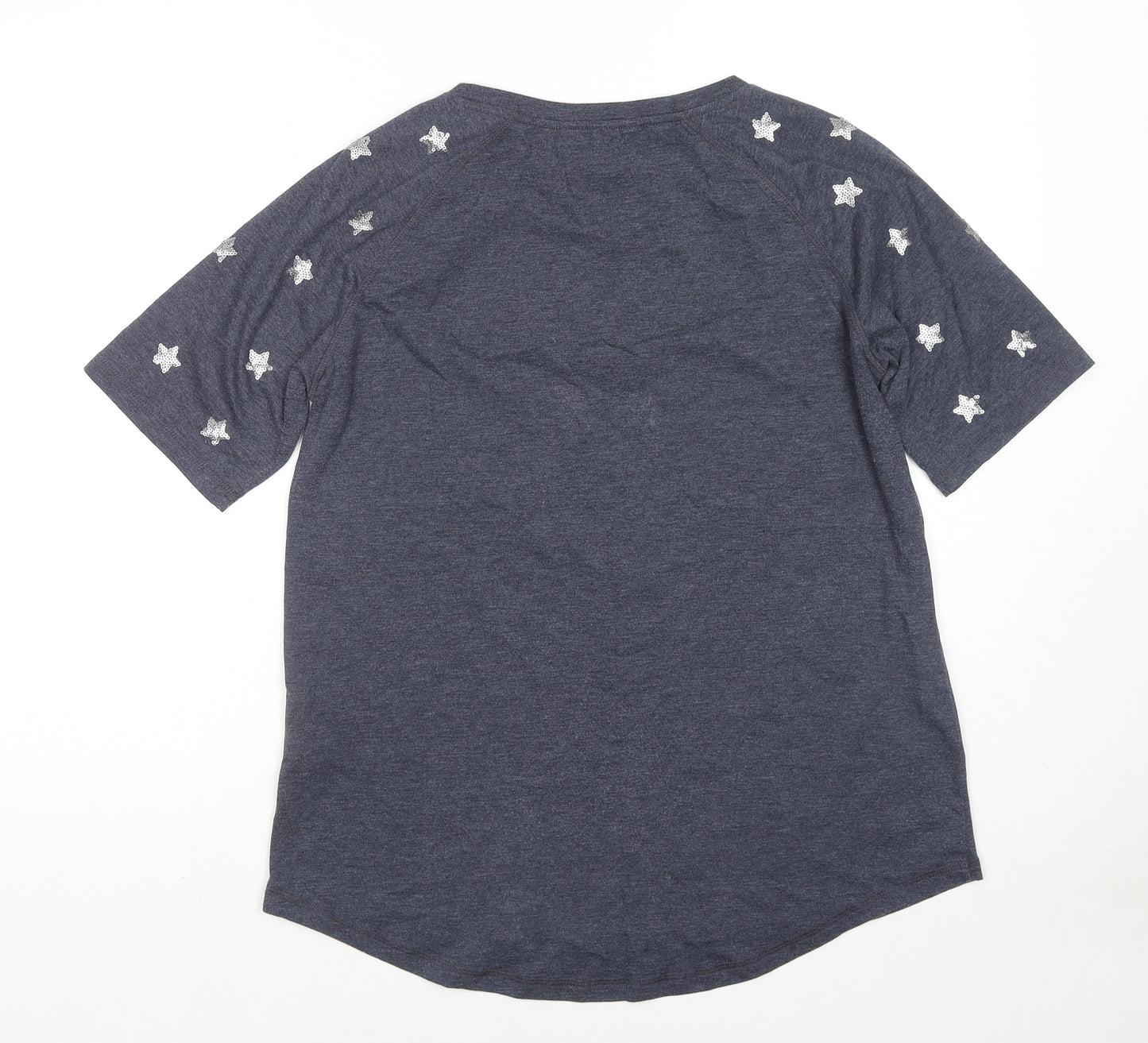 NEXT Womens Blue Cotton Basic T-Shirt Size 16 Round Neck - Sequin Detail Stars