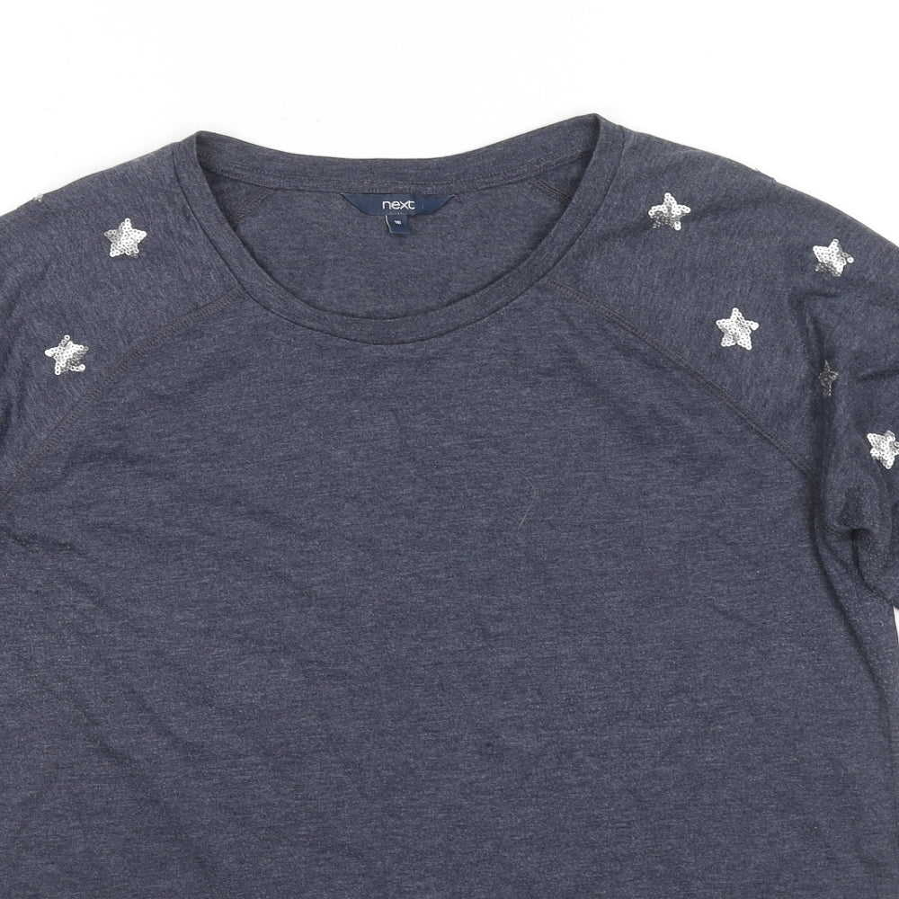 NEXT Womens Blue Cotton Basic T-Shirt Size 16 Round Neck - Sequin Detail Stars