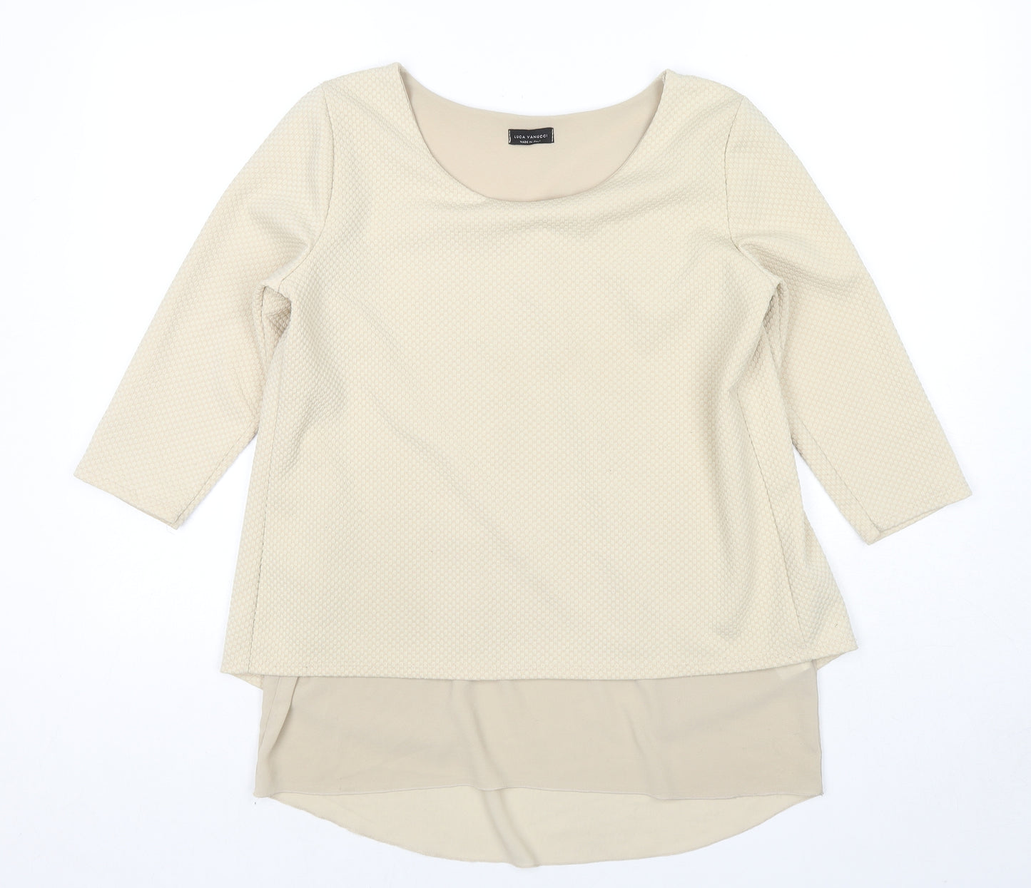 Luca Vanucci Womens Beige Polyester Basic Blouse Size M Round Neck