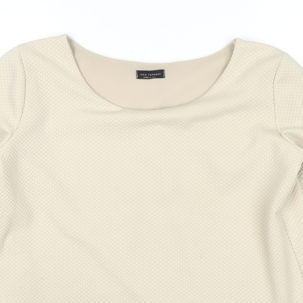 Luca Vanucci Womens Beige Polyester Basic Blouse Size M Round Neck
