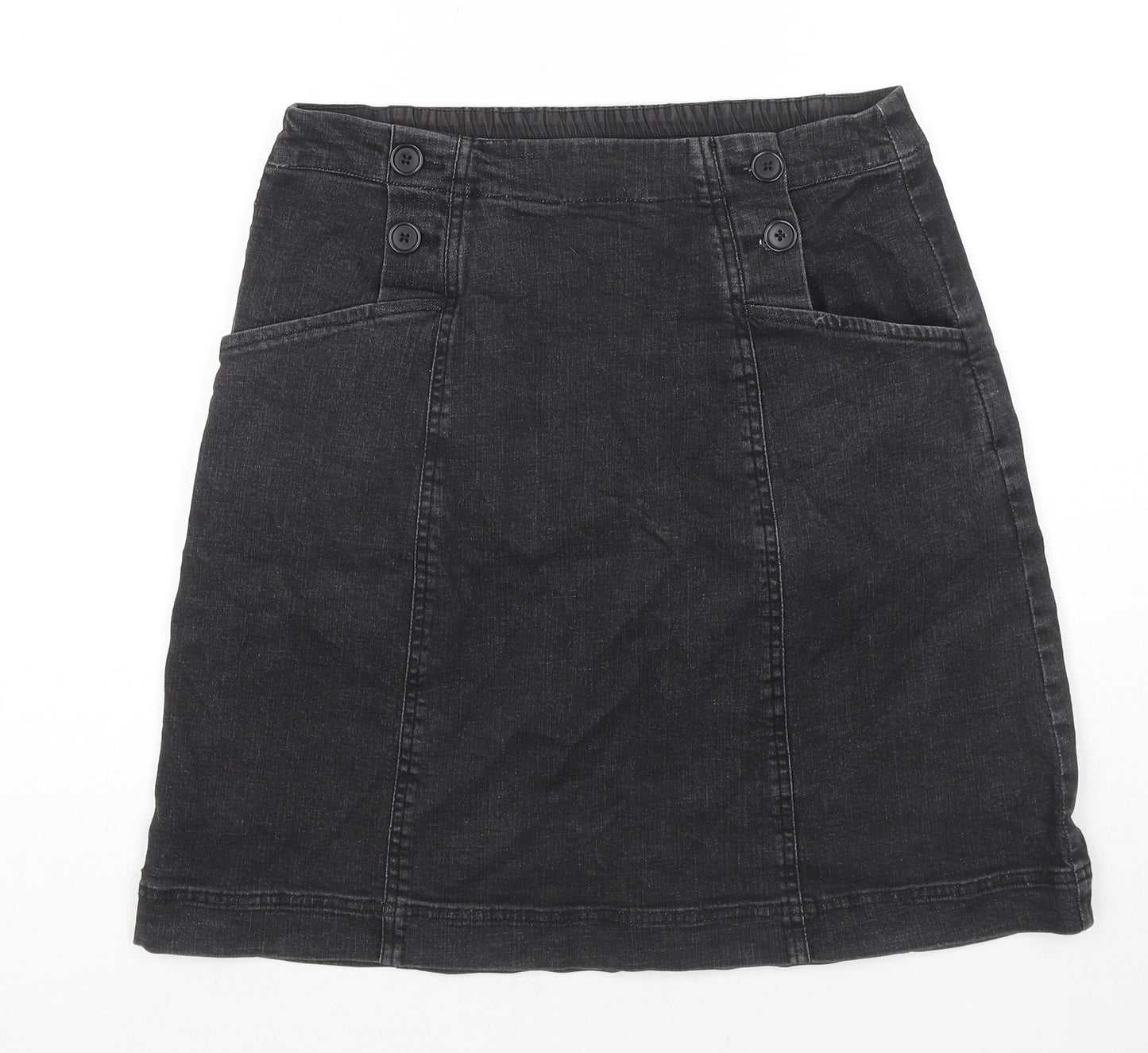 Seasalt Womens Black Cotton A-Line Skirt Size 14 Button