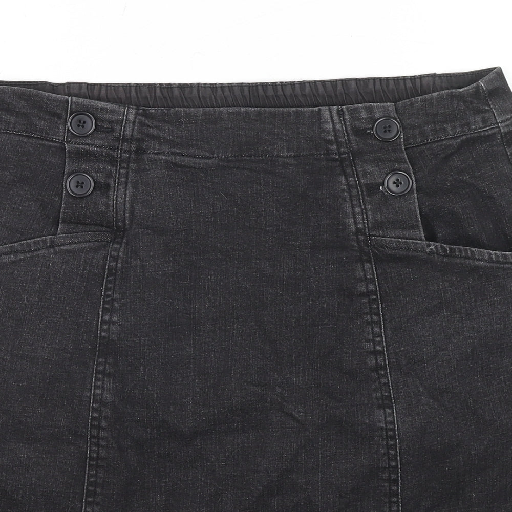 Seasalt Womens Black Cotton A-Line Skirt Size 14 Button
