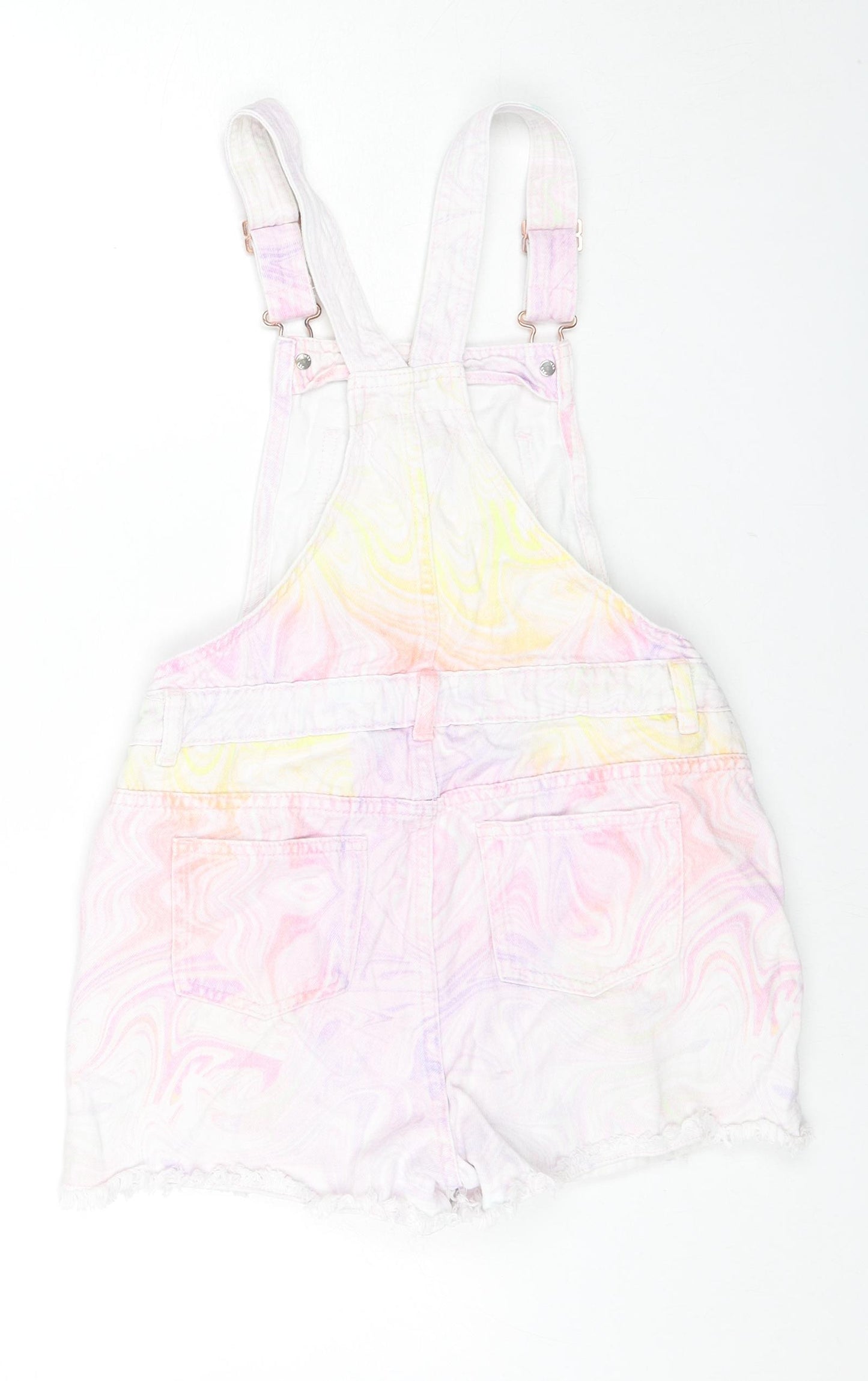 Marks and Spencer Girls Pink Geometric Cotton Dungaree One-Piece Size 11-12 Years L3 in Zip