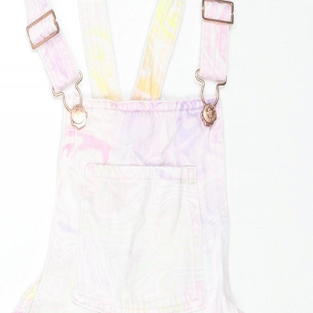 Marks and Spencer Girls Pink Geometric Cotton Dungaree One-Piece Size 11-12 Years L3 in Zip
