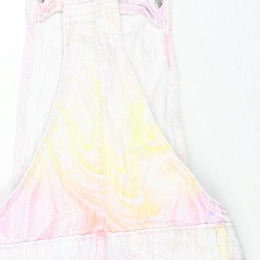 Marks and Spencer Girls Pink Geometric Cotton Dungaree One-Piece Size 11-12 Years L3 in Zip