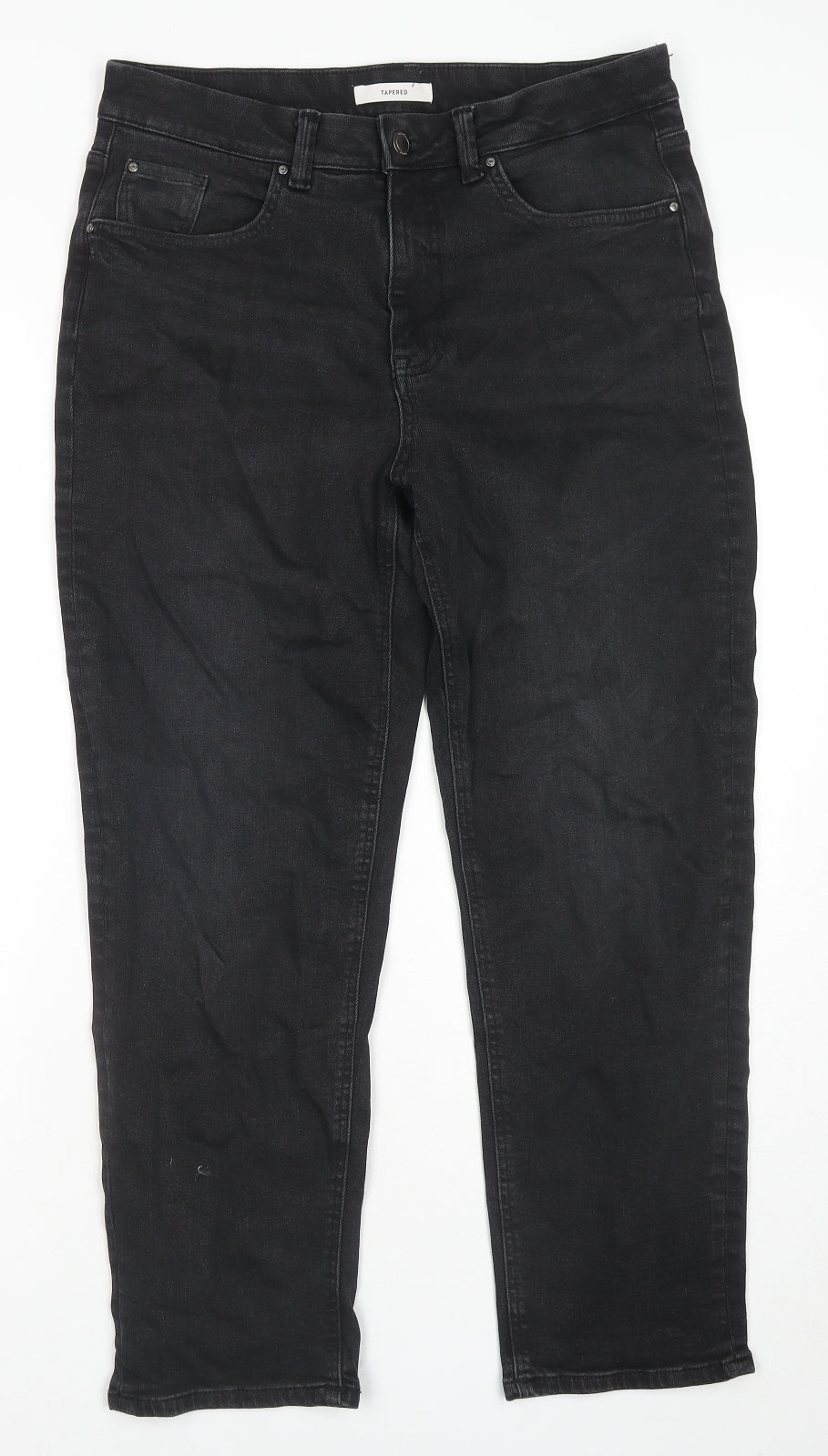 Per Una Womens Black Cotton Straight Jeans Size 14 L26 in Regular Zip
