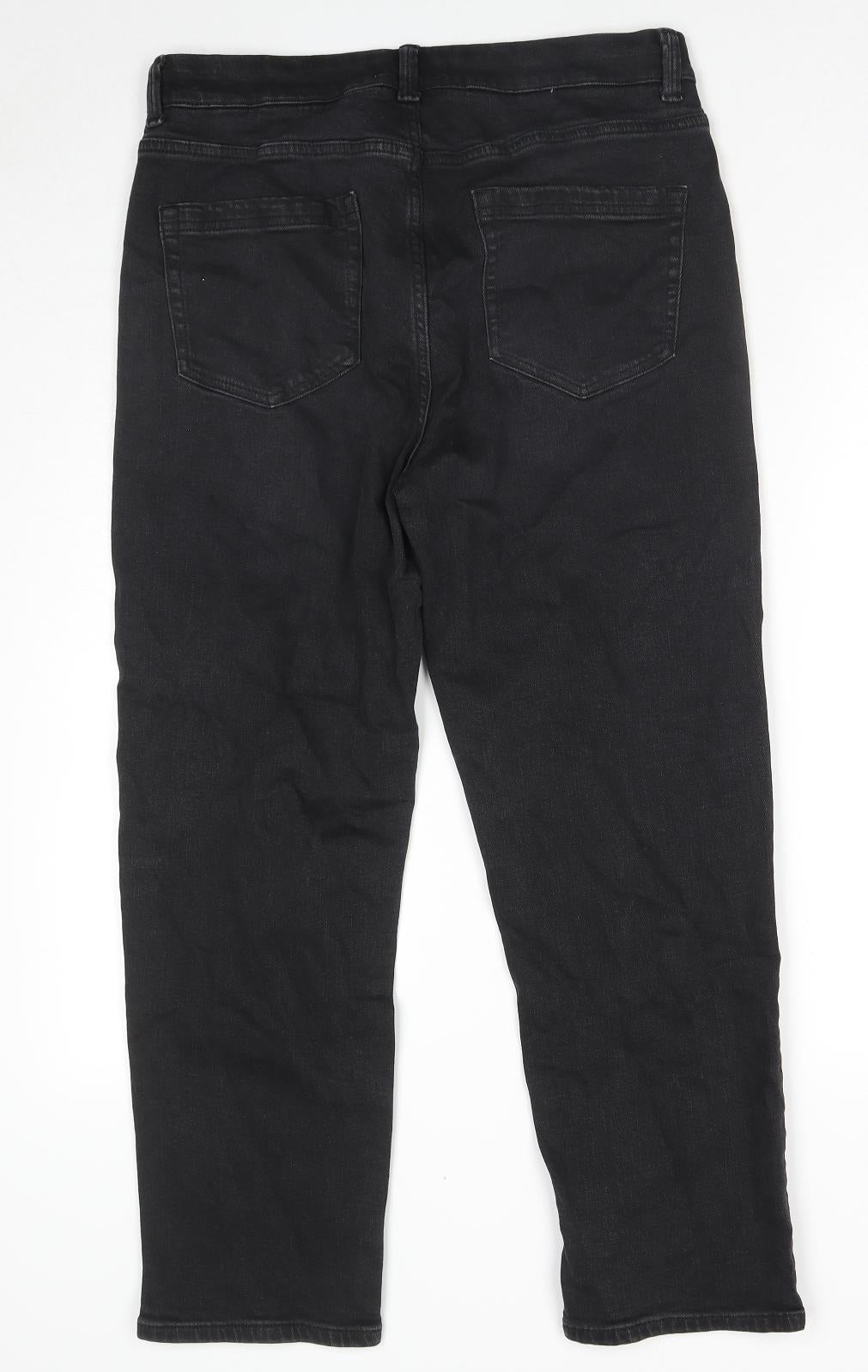 Per Una Womens Black Cotton Straight Jeans Size 14 L26 in Regular Zip