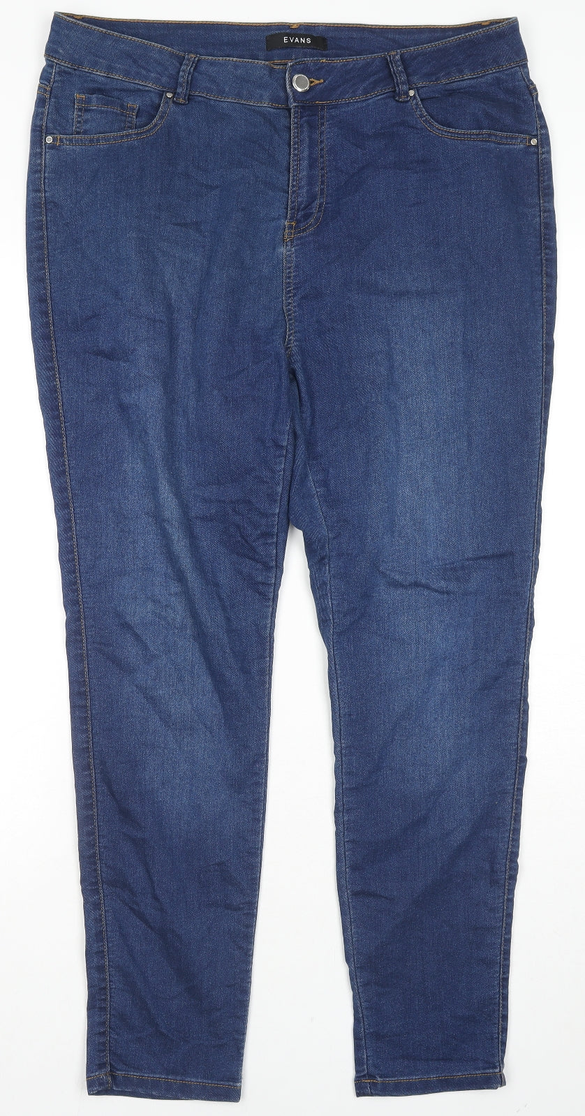 Evans Womens Blue Cotton Straight Jeans Size 20 L29 in Regular Zip