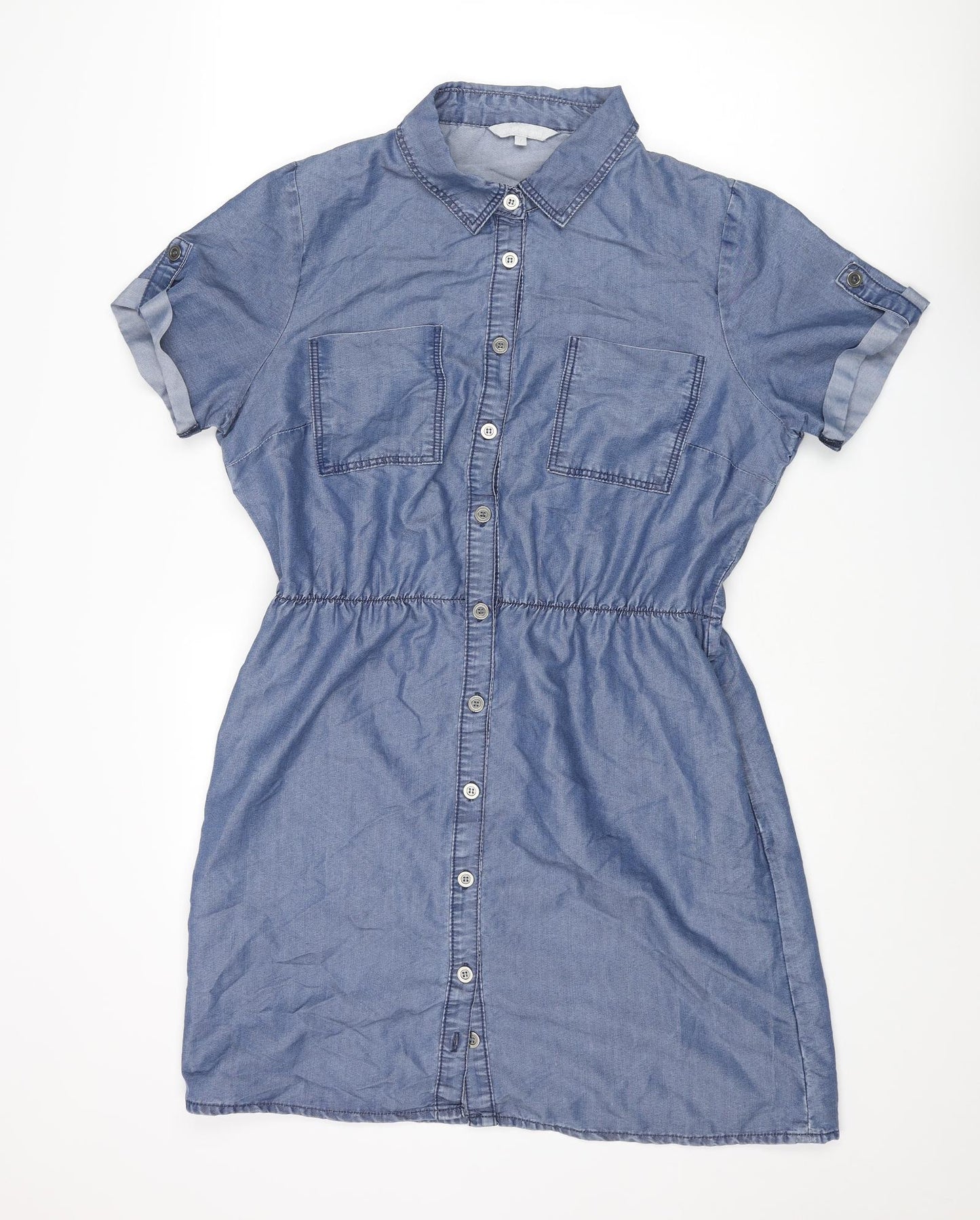 Red Herring Womens Blue Wool Shirt Dress Size 14 Collared Button