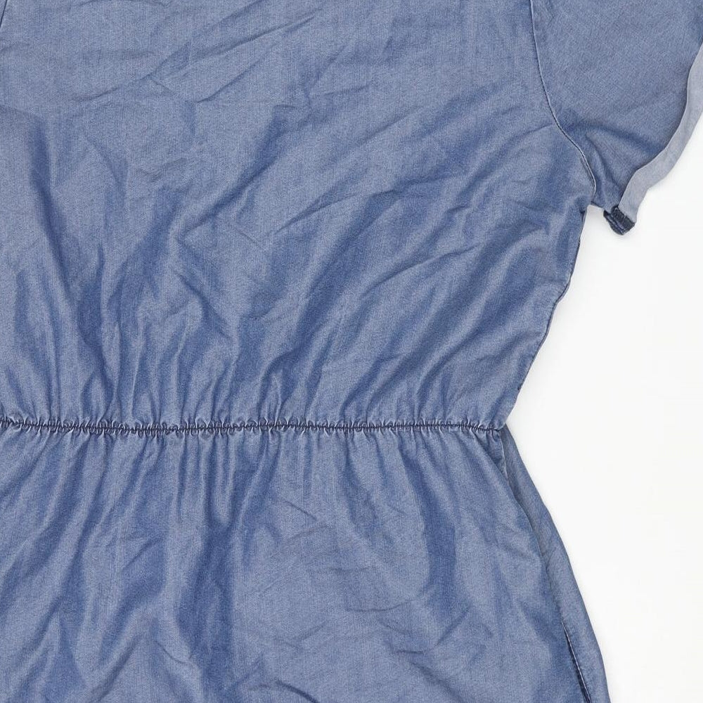 Red Herring Womens Blue Wool Shirt Dress Size 14 Collared Button